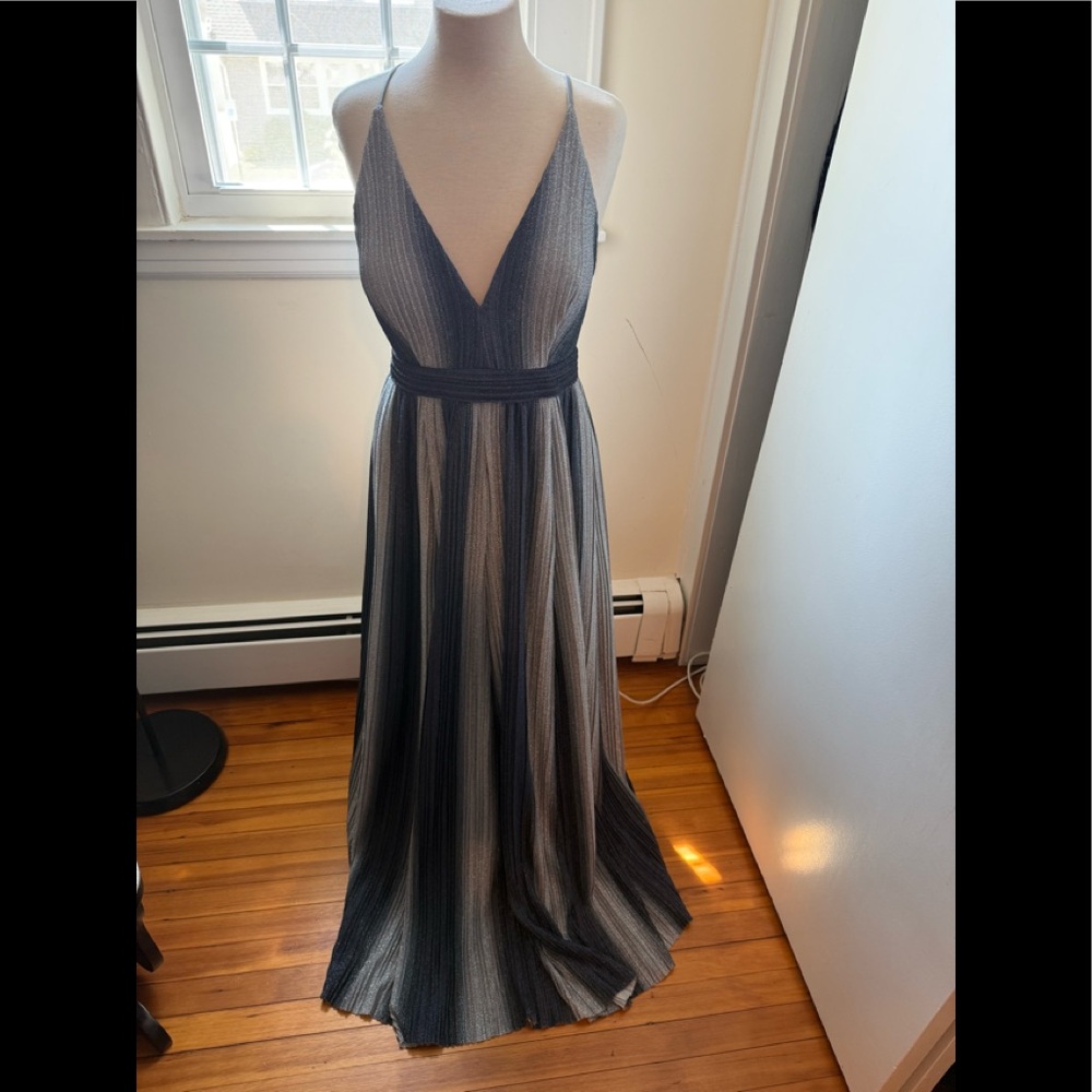 Aqua Formal Silver Gray Plunging Gown 12